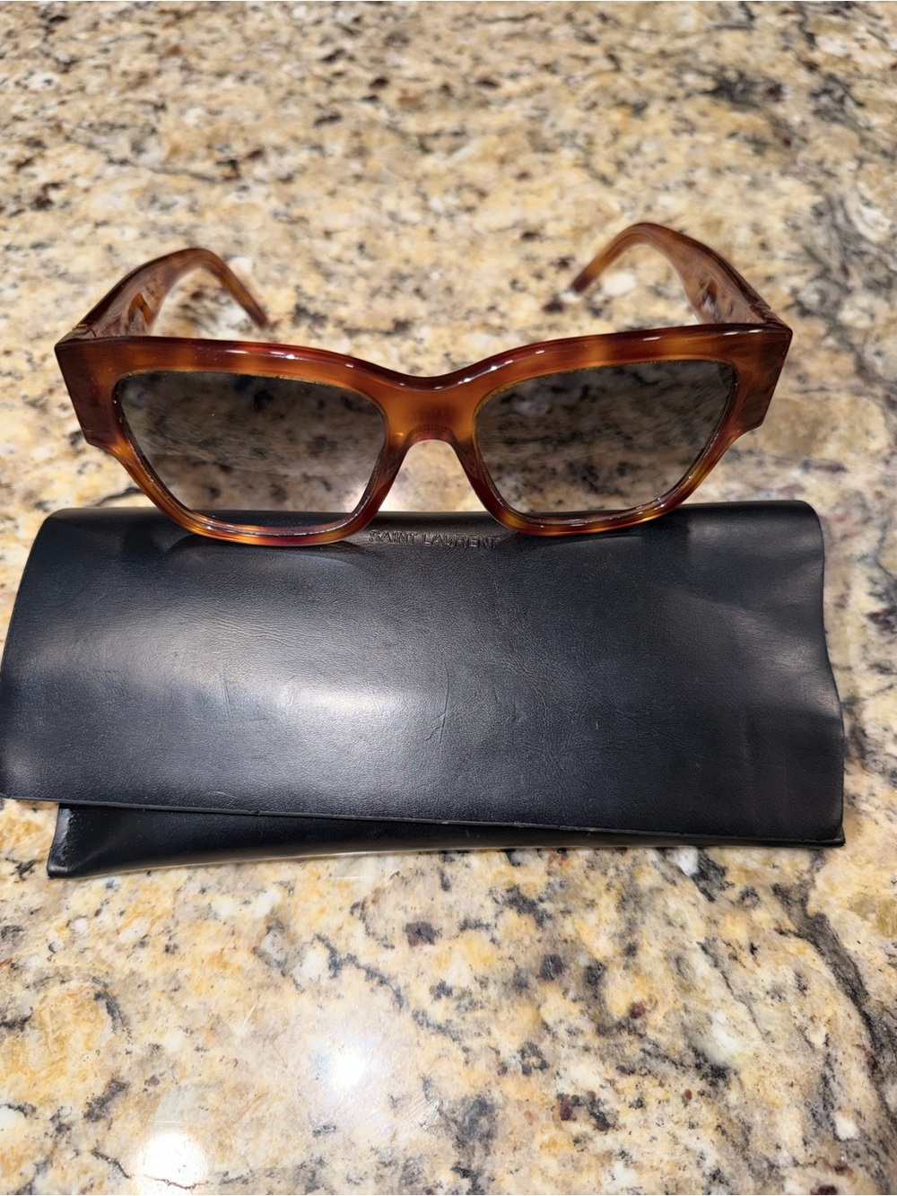 Saint Laurent Tortoiseshell Cat-Eye Sunglasses with Brown Lenses